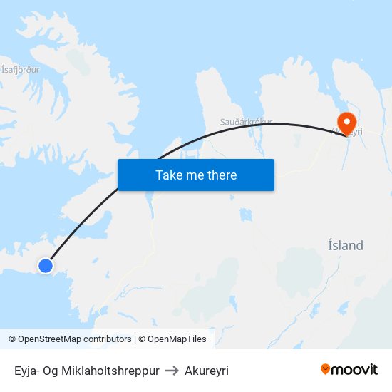 Eyja- Og Miklaholtshreppur to Akureyri map