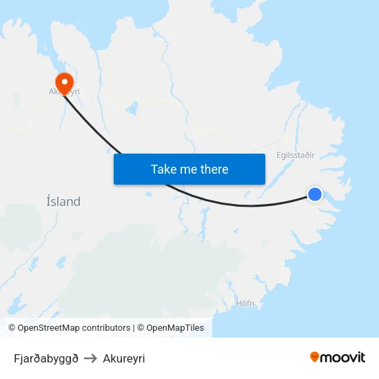 Fjarðabyggð to Akureyri map