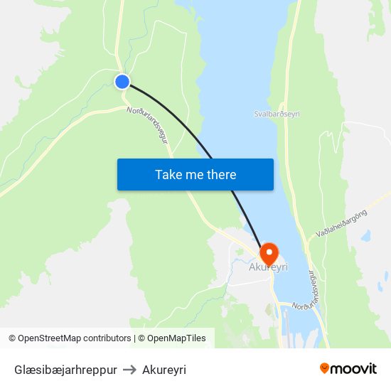 Glæsibæjarhreppur to Akureyri map