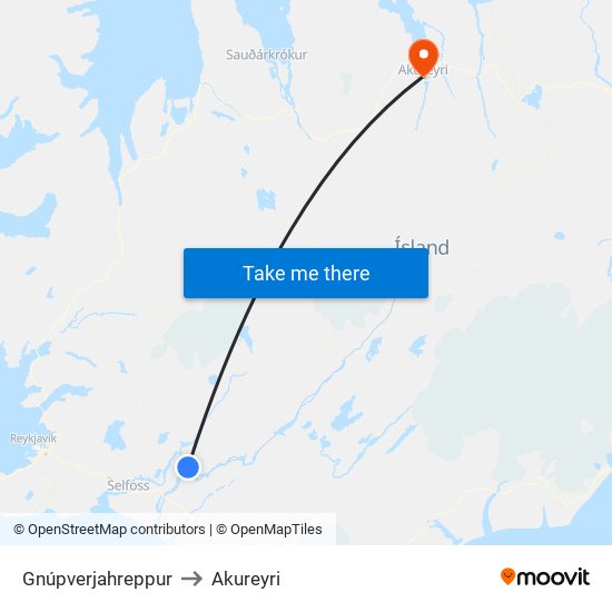 Gnúpverjahreppur to Akureyri map