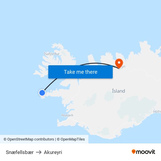 Snæfellsbær to Akureyri map