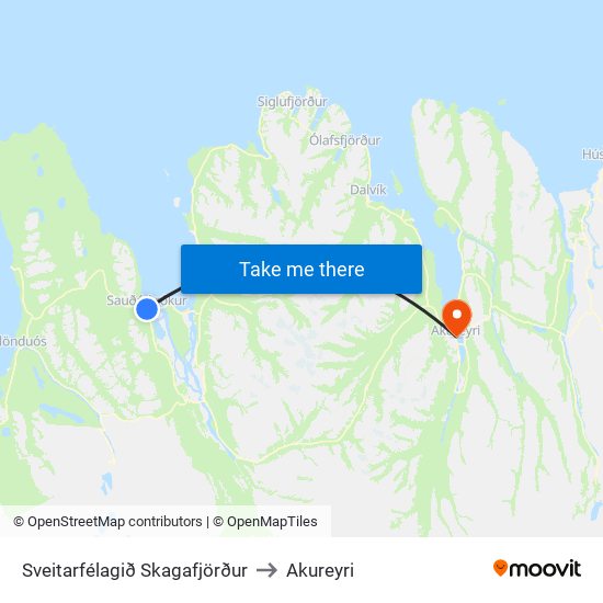 Sveitarfélagið Skagafjörður to Akureyri map