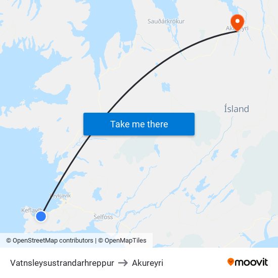 Vatnsleysustrandarhreppur to Akureyri map