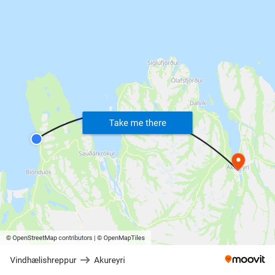 Vindhælishreppur to Akureyri map