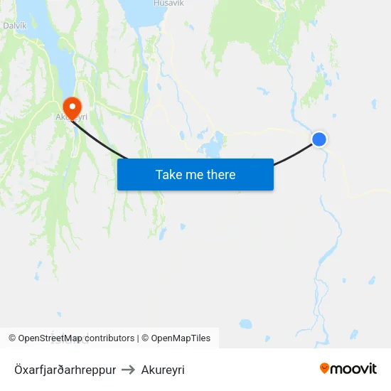 Öxarfjarðarhreppur to Akureyri map