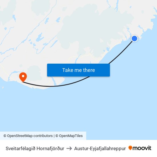 Sveitarfélagið Hornafjörður to Austur-Eyjafjallahreppur map