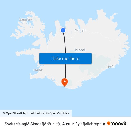 Sveitarfélagið Skagafjörður to Austur-Eyjafjallahreppur map