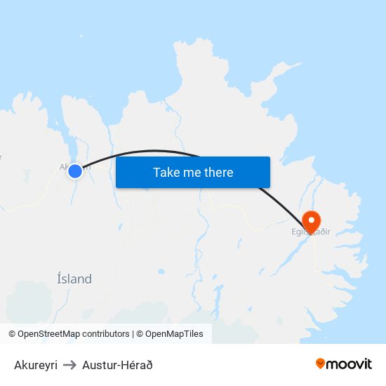 Akureyri to Austur-Hérað map