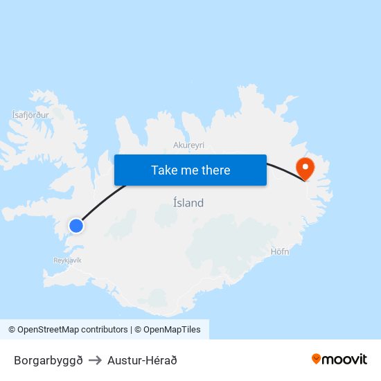 Borgarbyggð to Austur-Hérað map