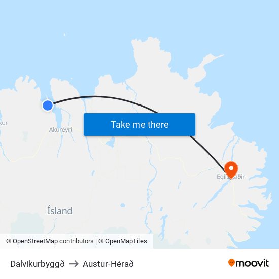 Dalvíkurbyggð to Austur-Hérað map