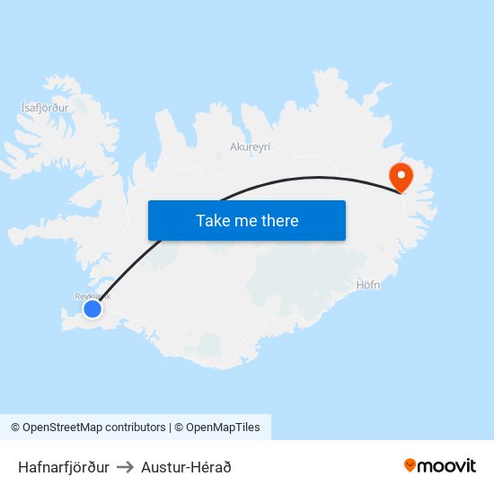Hafnarfjörður to Austur-Hérað map