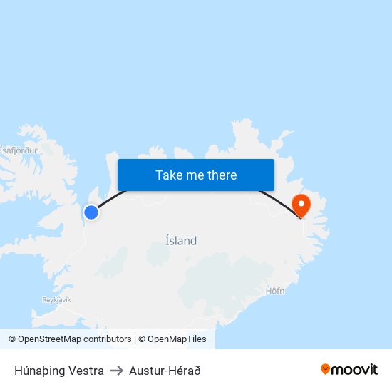 Húnaþing Vestra to Austur-Hérað map