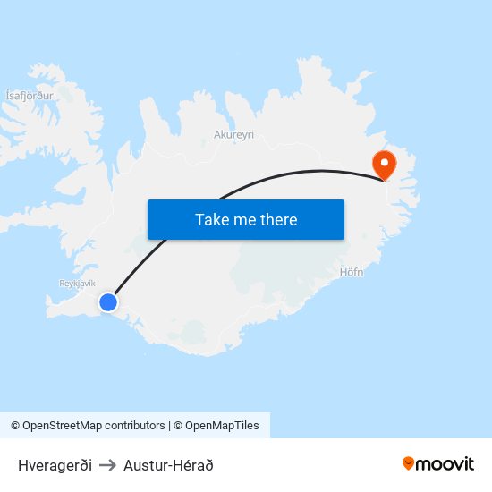 Hveragerði to Austur-Hérað map