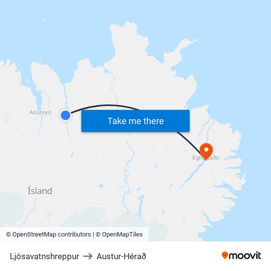 Ljósavatnshreppur to Austur-Hérað map