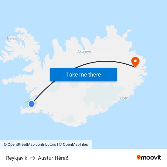 Reykjavík to Austur-Hérað map