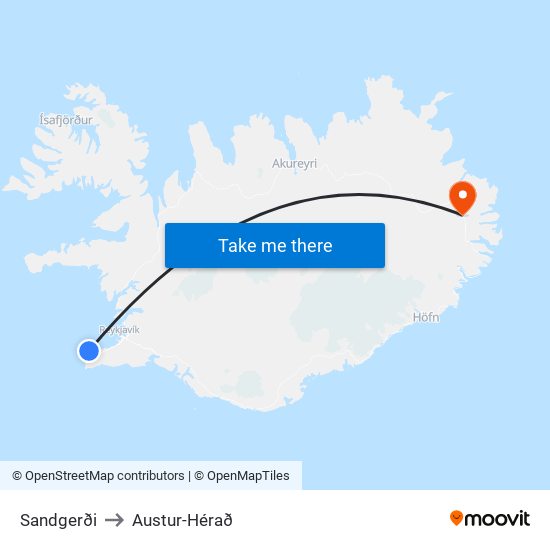Sandgerði to Austur-Hérað map
