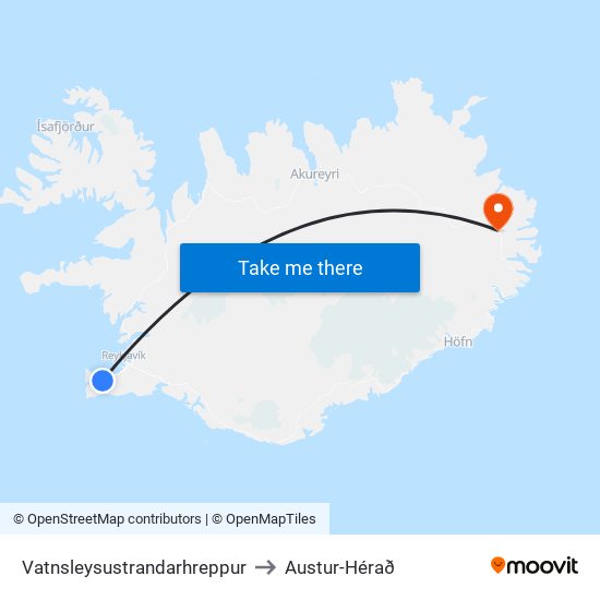 Vatnsleysustrandarhreppur to Austur-Hérað map