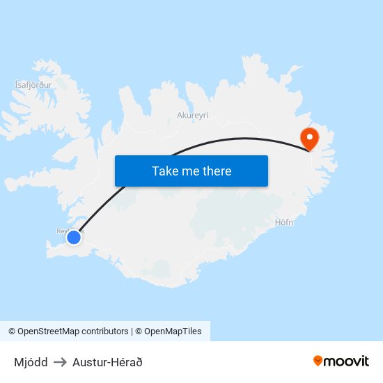Mjódd to Austur-Hérað map