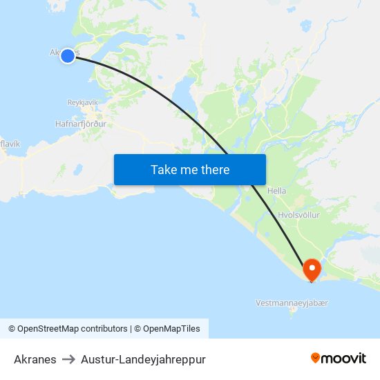 Akranes to Austur-Landeyjahreppur map