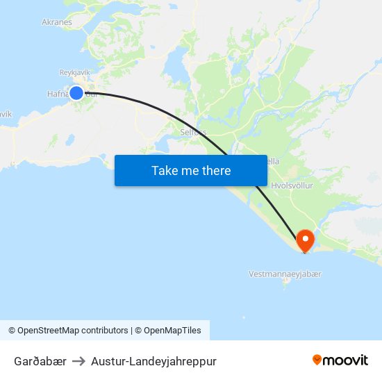 Garðabær to Austur-Landeyjahreppur map