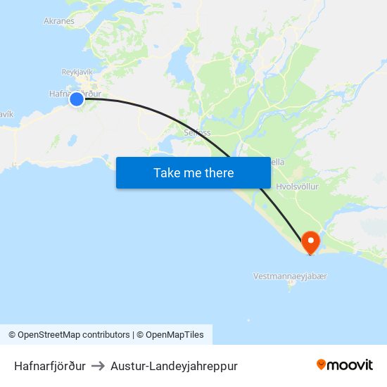 Hafnarfjörður to Austur-Landeyjahreppur map