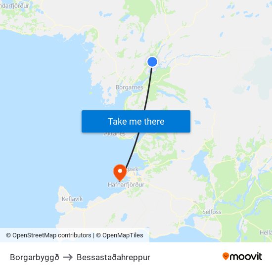 Borgarbyggð to Bessastaðahreppur map