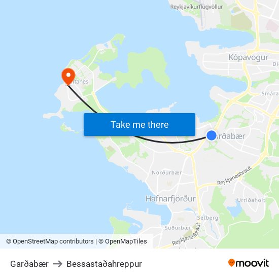 Garðabær to Bessastaðahreppur map