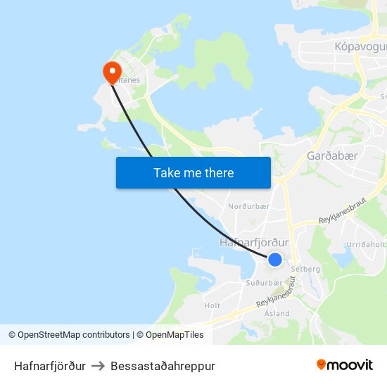 Hafnarfjörður to Bessastaðahreppur map