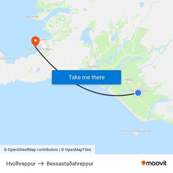 Hvolhreppur to Bessastaðahreppur map