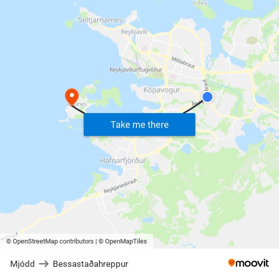 Mjódd to Bessastaðahreppur map