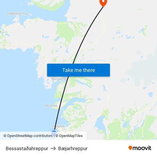 Bessastaðahreppur to Bæjarhreppur map