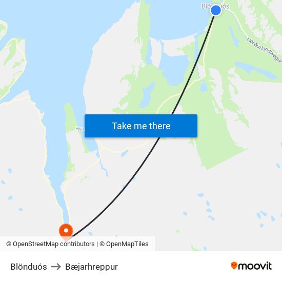 Blönduós to Bæjarhreppur map