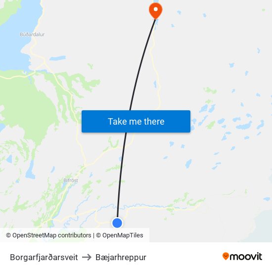 Borgarfjarðarsveit to Bæjarhreppur map