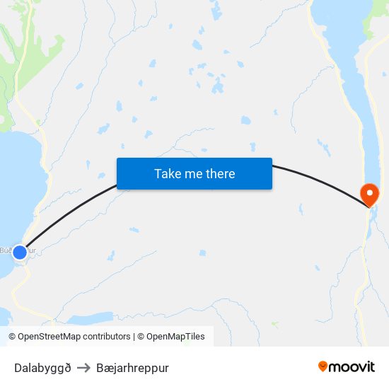 Dalabyggð to Bæjarhreppur map