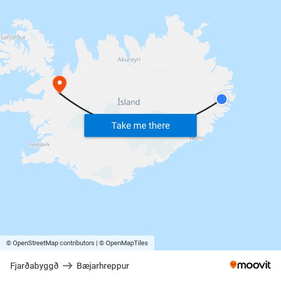 Fjarðabyggð to Bæjarhreppur map