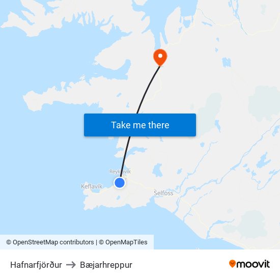 Hafnarfjörður to Bæjarhreppur map