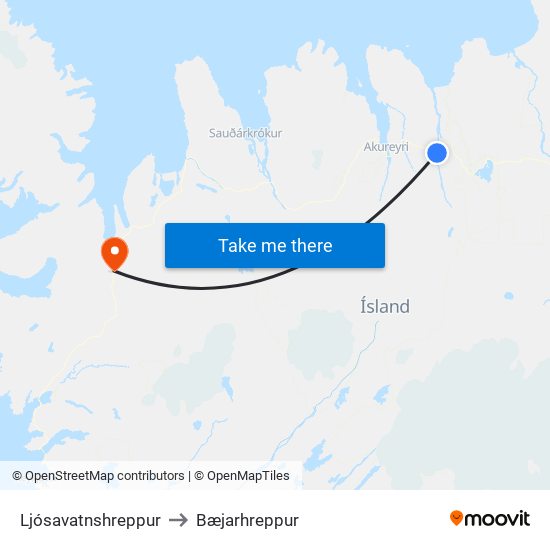 Ljósavatnshreppur to Bæjarhreppur map