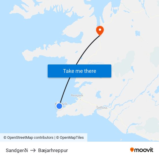 Sandgerði to Bæjarhreppur map