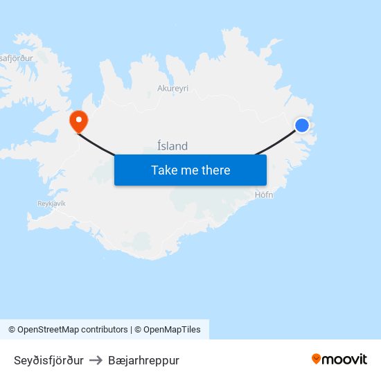 Seyðisfjörður to Bæjarhreppur map