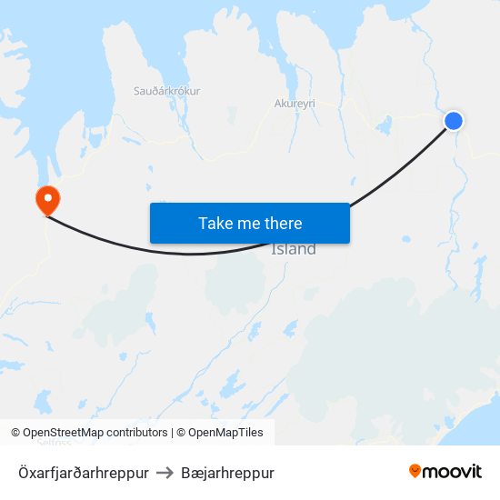 Öxarfjarðarhreppur to Bæjarhreppur map