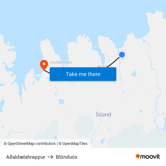 Aðaldælahreppur to Blönduós map