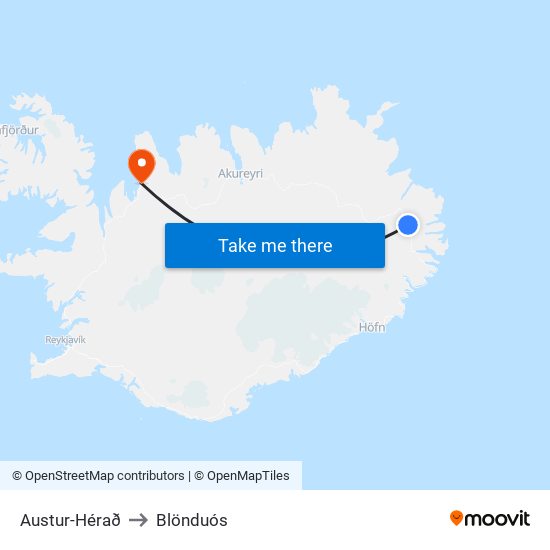 Austur-Hérað to Blönduós map