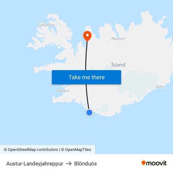 Austur-Landeyjahreppur to Blönduós map