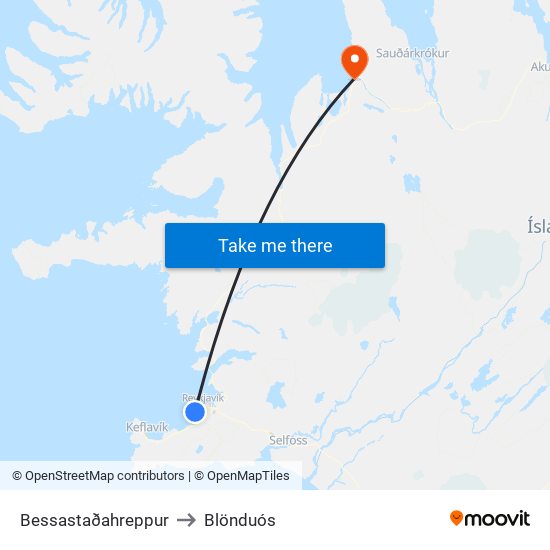 Bessastaðahreppur to Blönduós map