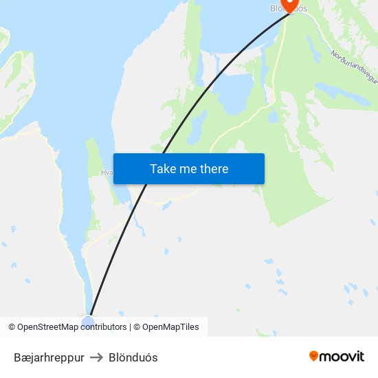 Bæjarhreppur to Blönduós map