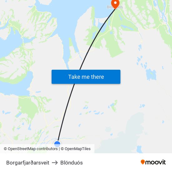 Borgarfjarðarsveit to Blönduós map