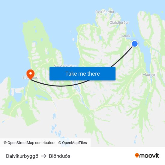 Dalvíkurbyggð to Blönduós map