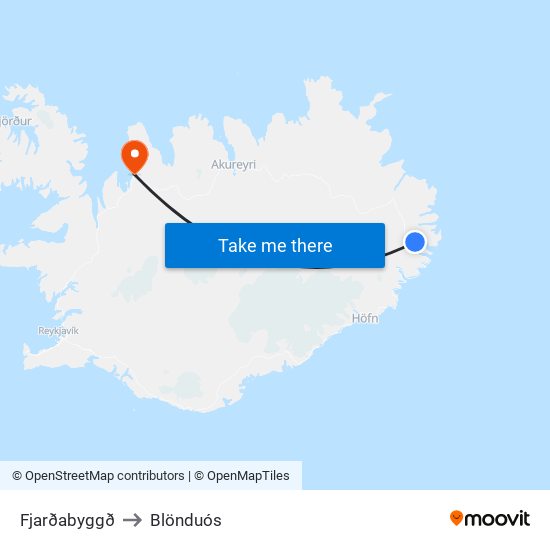 Fjarðabyggð to Blönduós map