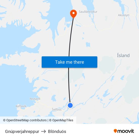 Gnúpverjahreppur to Blönduós map