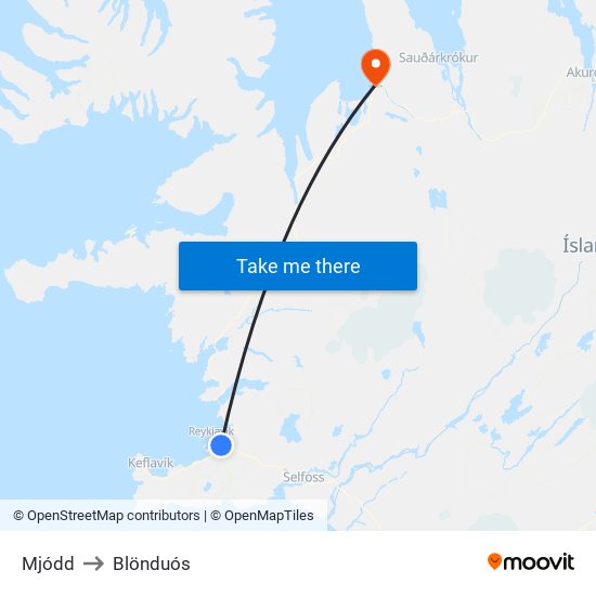 Mjódd to Blönduós map